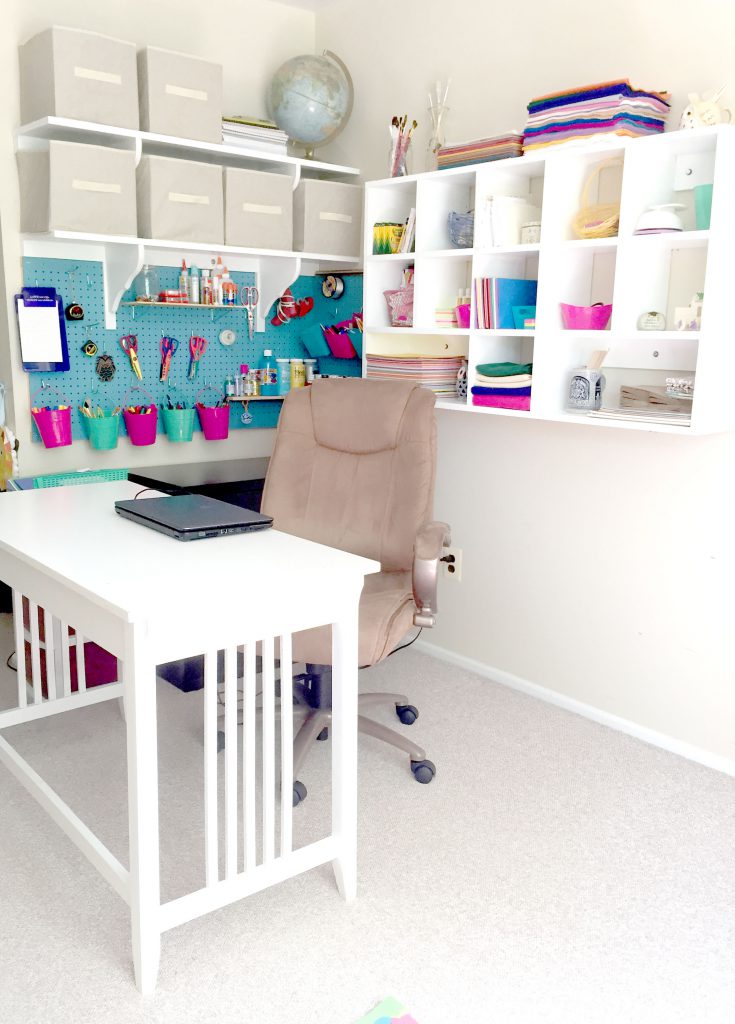 DIY Craft Room Storage - How to Mount Pegboard and Build Cubby Shelves with FREE printables