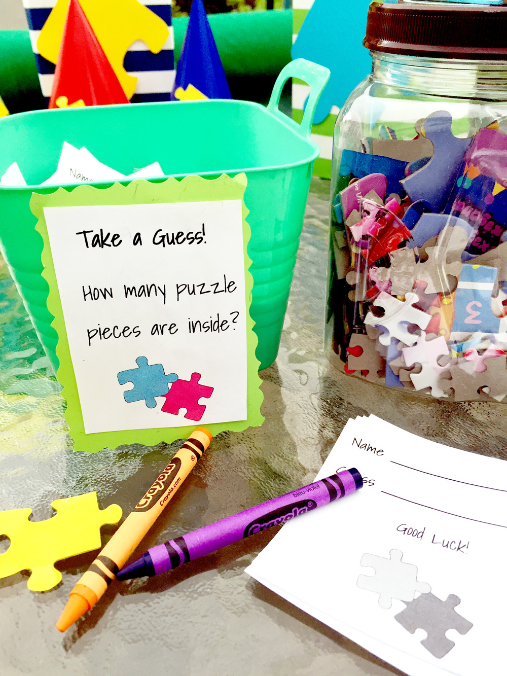 Awesome Puzzle Party Ideas - Guess the Number of Puzzle Pieces in the Jar