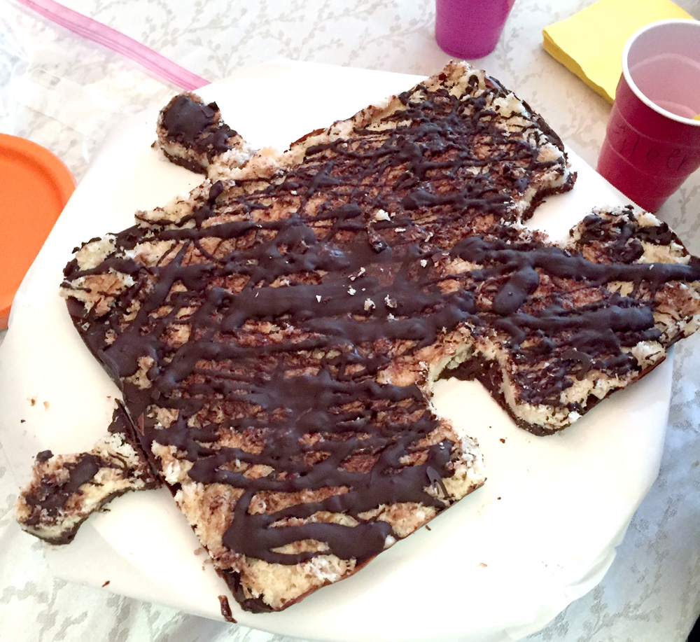 Chocolate Coconut Fudge Cake in the Shape of a Puzzle - Easy & Healthy Puzzle Party Ideas