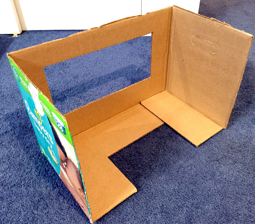 Using a diaper box to make a puppet theater for kids