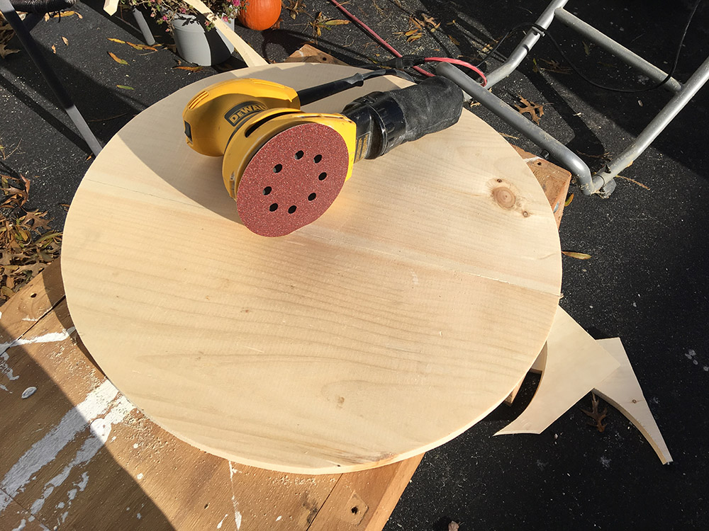 Sanding down the face of the DIY clock