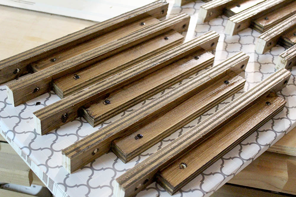 Staining shelf supports for pantry floating shelves
